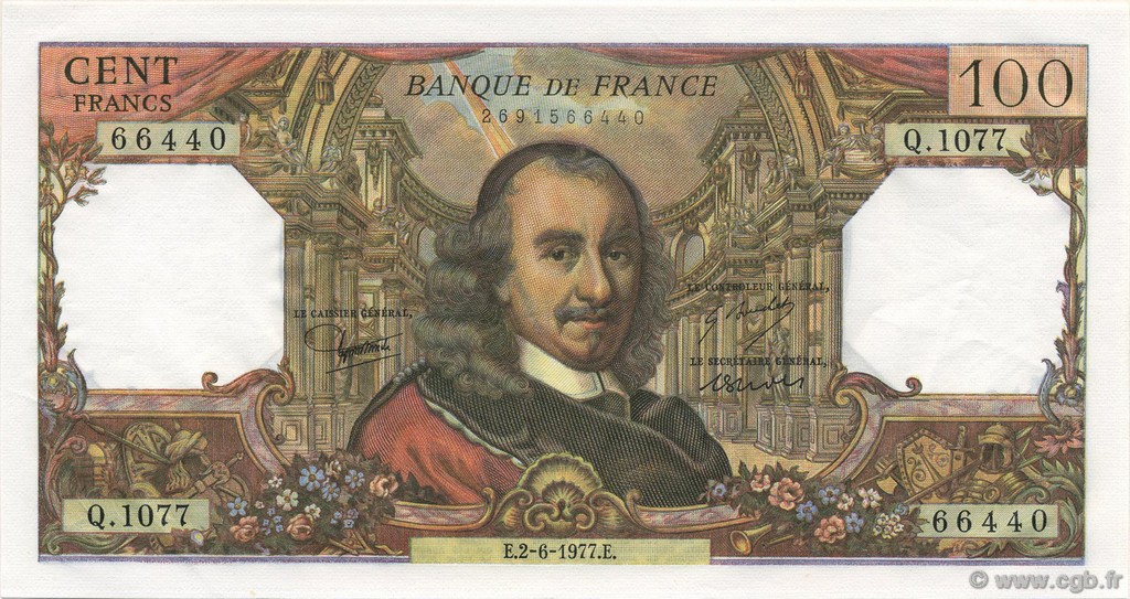 100 Francs CORNEILLE FRANCE  1977 F.65.58 UNC