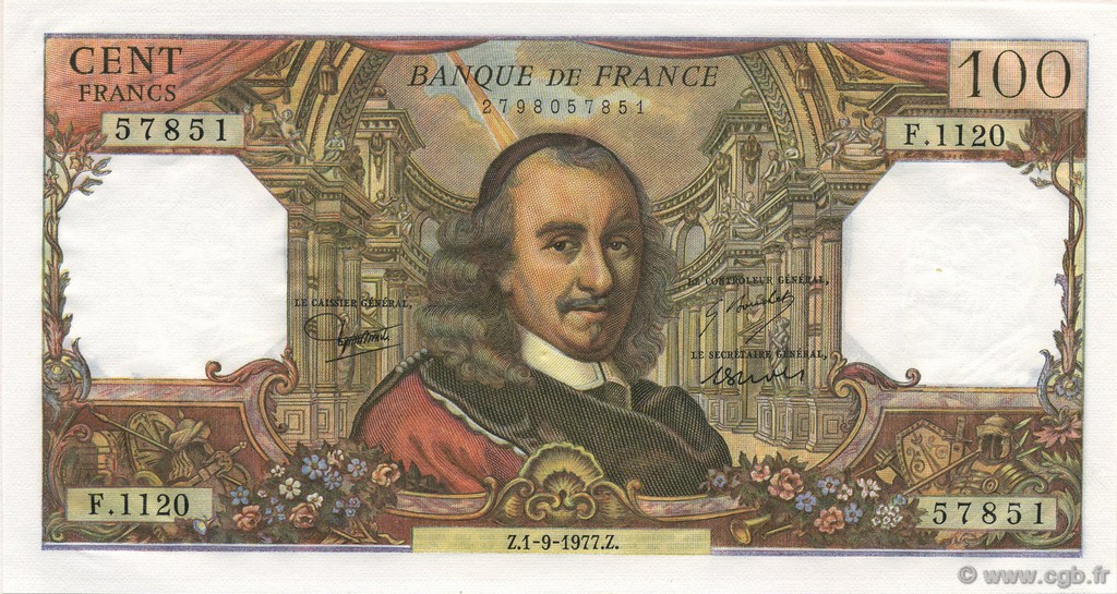 100 Francs CORNEILLE FRANCE  1977 F.65.59 UNC