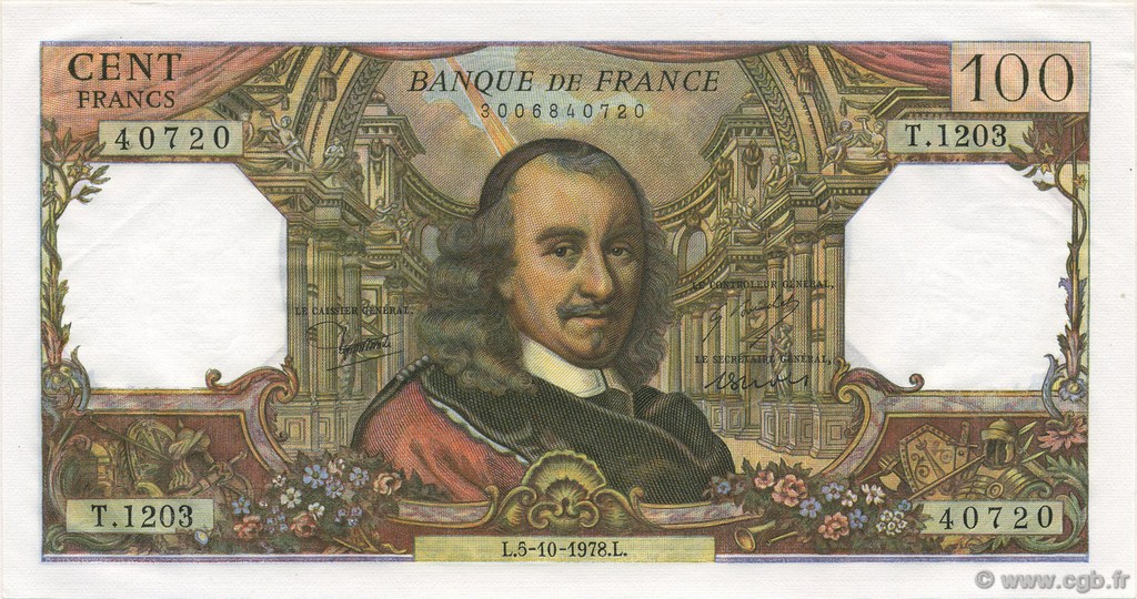100 Francs CORNEILLE FRANCE  1978 F.65.63 UNC