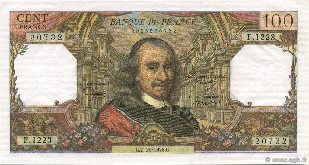 100 Francs CORNEILLE FRANKREICH  1978 F.65.64 fST+