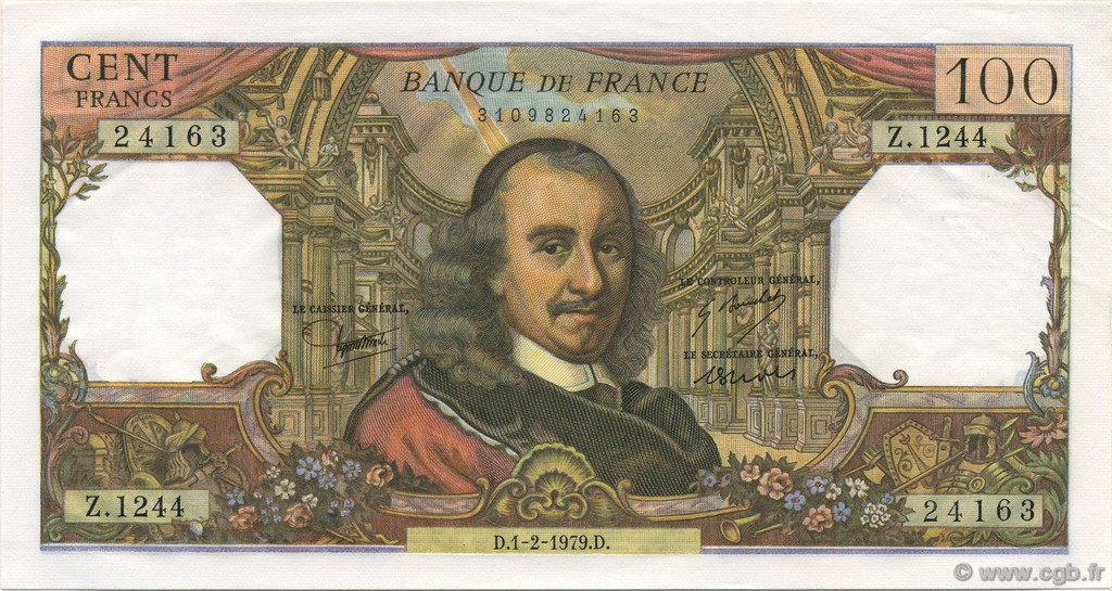 100 Francs CORNEILLE FRANCIA  1979 F.65.65 FDC