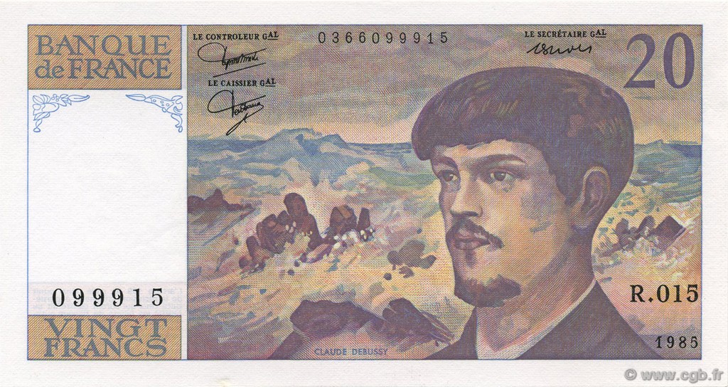20 Francs DEBUSSY FRANKREICH  1985 F.66.06 ST