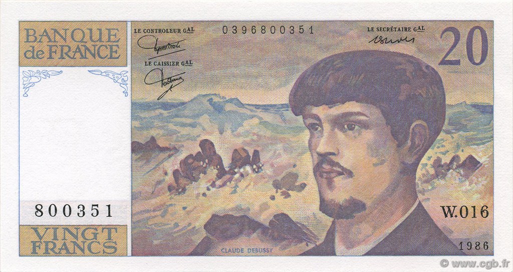 20 Francs DEBUSSY FRANKREICH  1986 F.66.07 ST