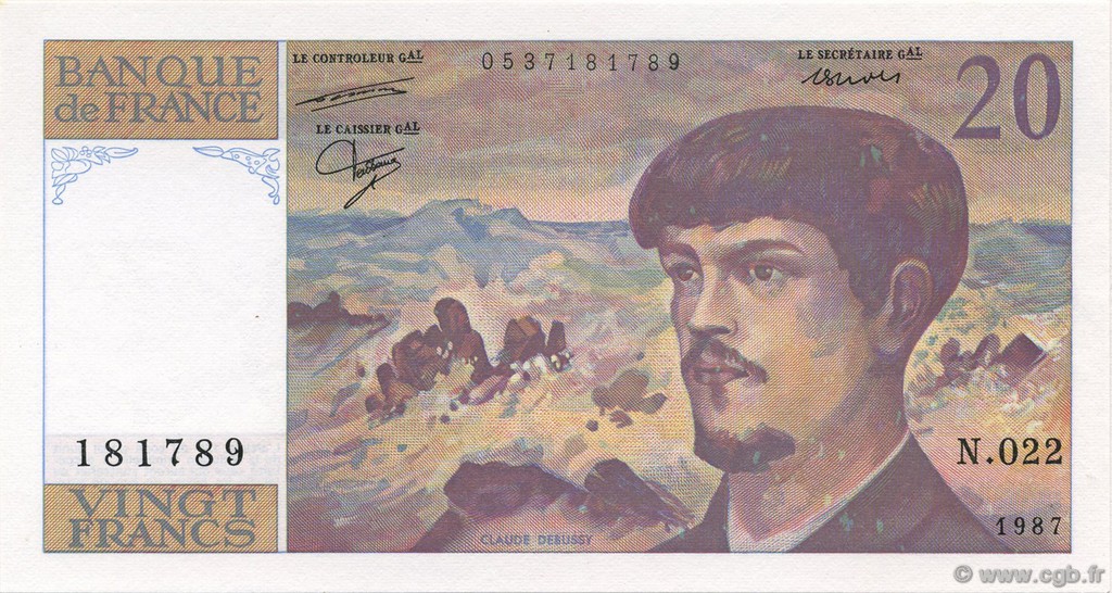 20 Francs DEBUSSY FRANCIA  1987 F.66.08 FDC