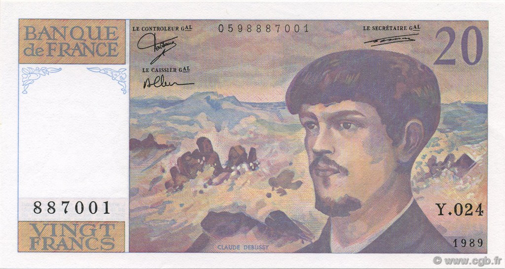 20 Francs DEBUSSY FRANCIA  1989 F.66.10 SC+