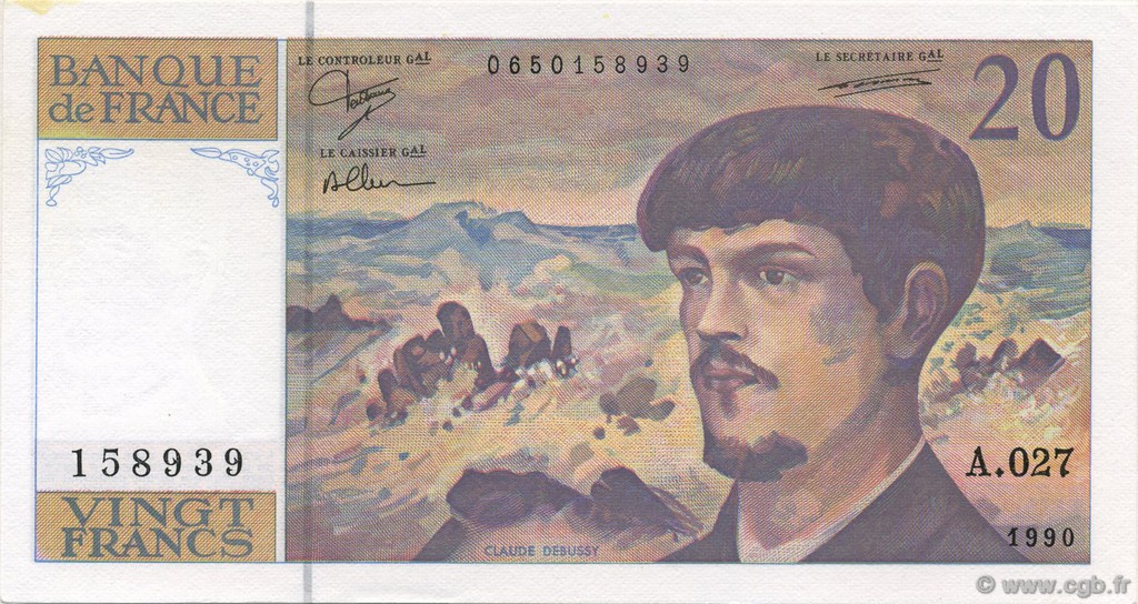 20 Francs DEBUSSY à fil de sécurité FRANCE  1990 F.66bis.01A27 UNC