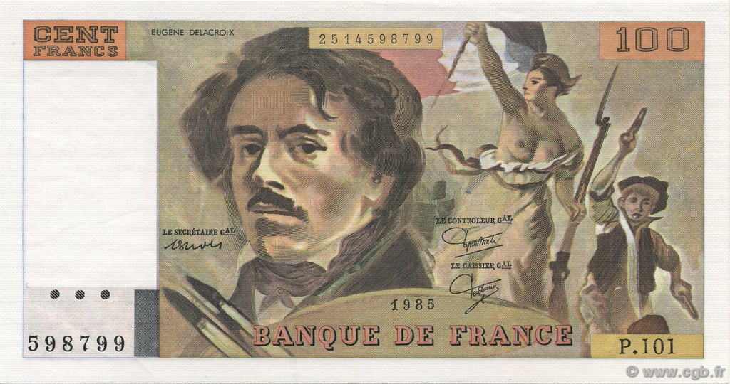 100 Francs DELACROIX modifié FRANKREICH  1985 F.69.09 ST