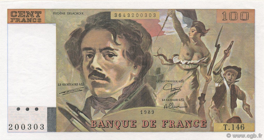 100 Francs DELACROIX modifié FRANKREICH  1989 F.69.13c ST