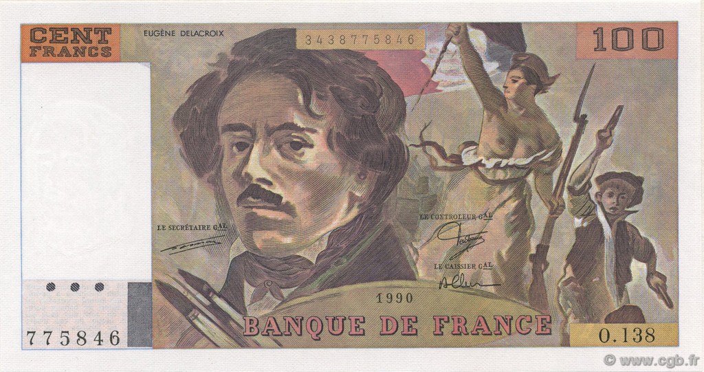 100 Francs DELACROIX imprimé en continu FRANKREICH  1990 F.69bis.01a ST