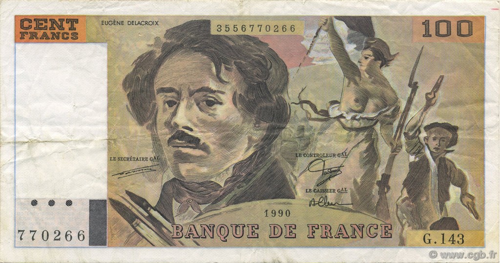 100 Francs DELACROIX imprimé en continu FRANKREICH  1990 F.69bis.01bG SS