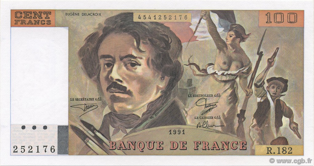 100 Francs DELACROIX imprimé en continu FRANCE  1991 F.69bis.03b2 NEUF