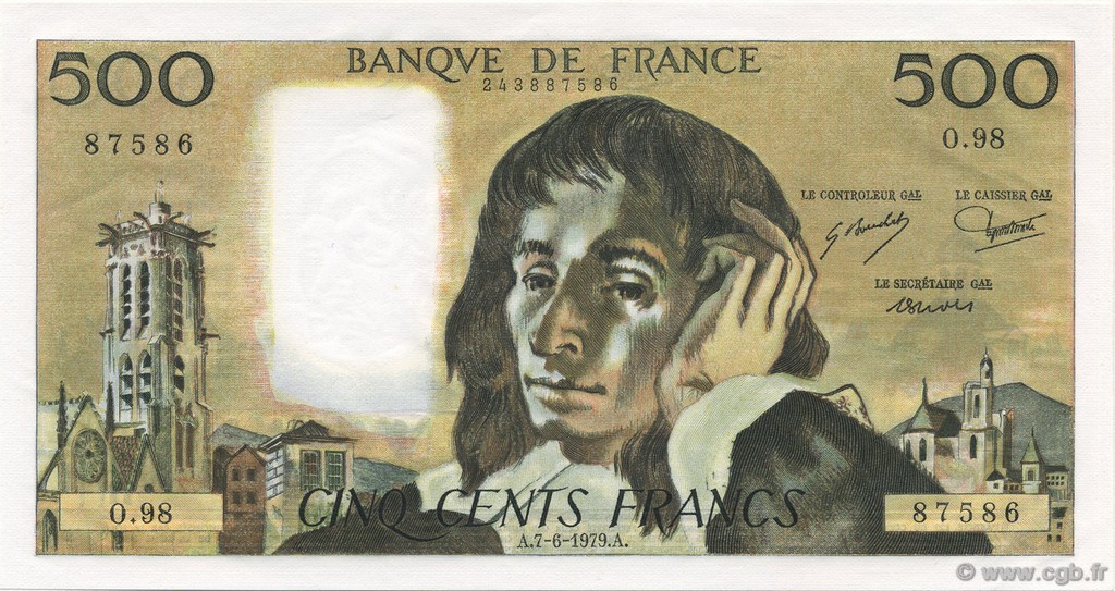 500 Francs PASCAL FRANCIA  1979 F.71.19 q.FDC