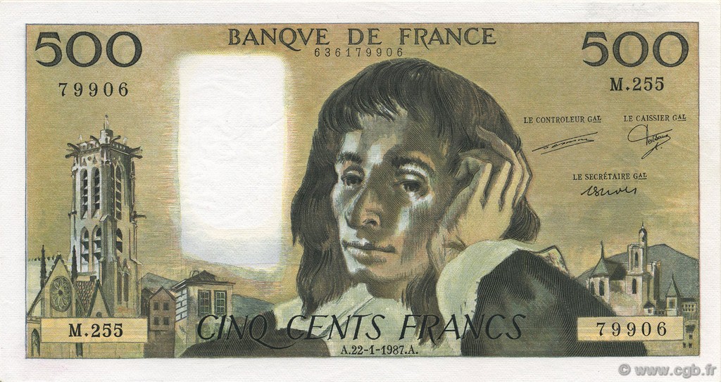 500 Francs PASCAL FRANCIA  1987 F.71.36 SC
