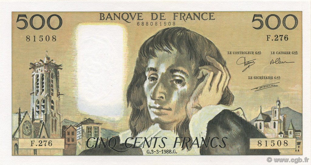 500 Francs PASCAL FRANCE  1988 F.71.38 UNC