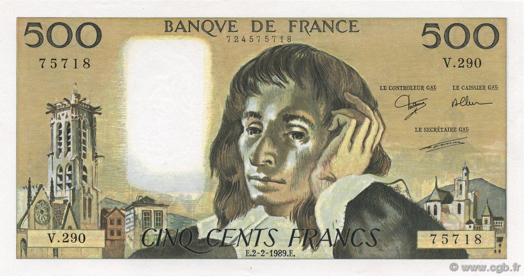 500 Francs PASCAL FRANCIA  1989 F.71.40 FDC