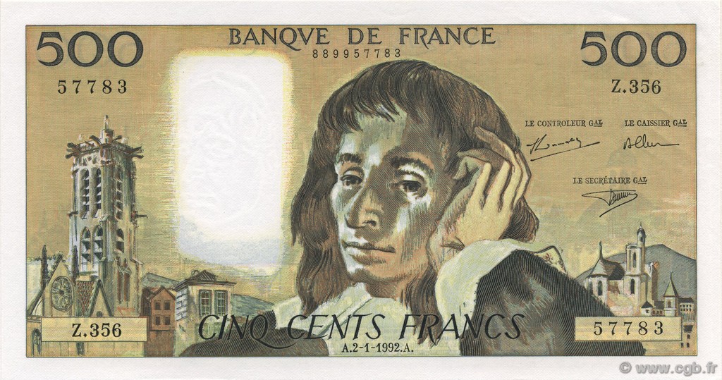 500 Francs PASCAL FRANCIA  1992 F.71.49 SC+