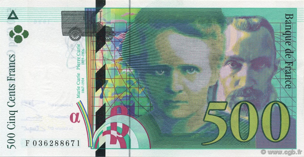 500 Francs PIERRE ET MARIE CURIE FRANKREICH  1996 F.76.03 fST+