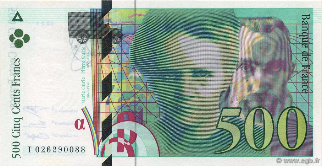 500 Francs PIERRE ET MARIE CURIE Sans le symbole du Radium FRANKREICH  1994 F.76f3.01 ST