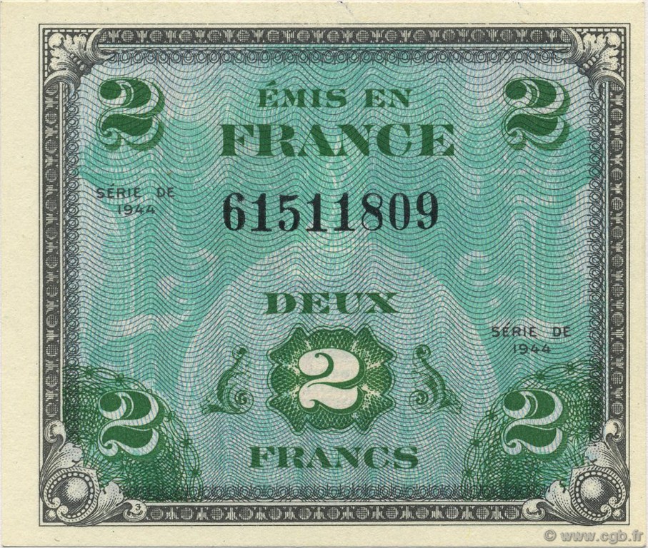 2 Francs DRAPEAU FRANCE  1944 VF.16.01 UNC