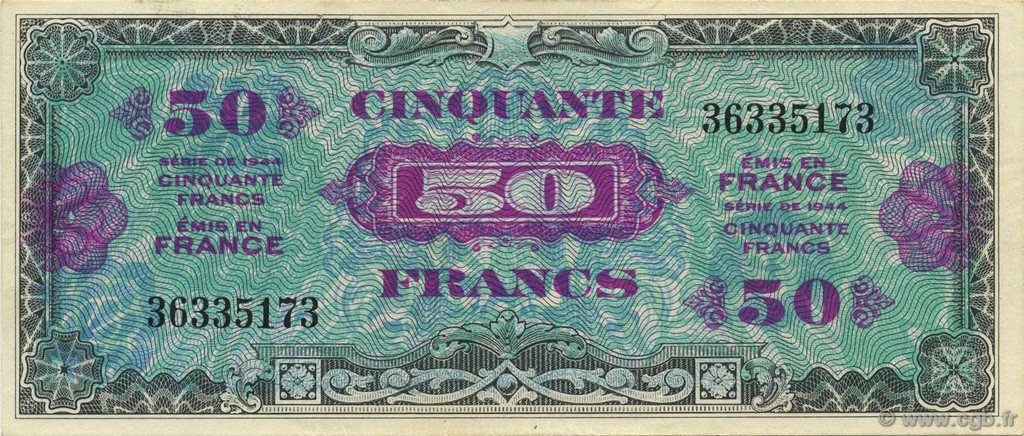 50 Francs DRAPEAU FRANCE  1944 VF.19.01 UNC-