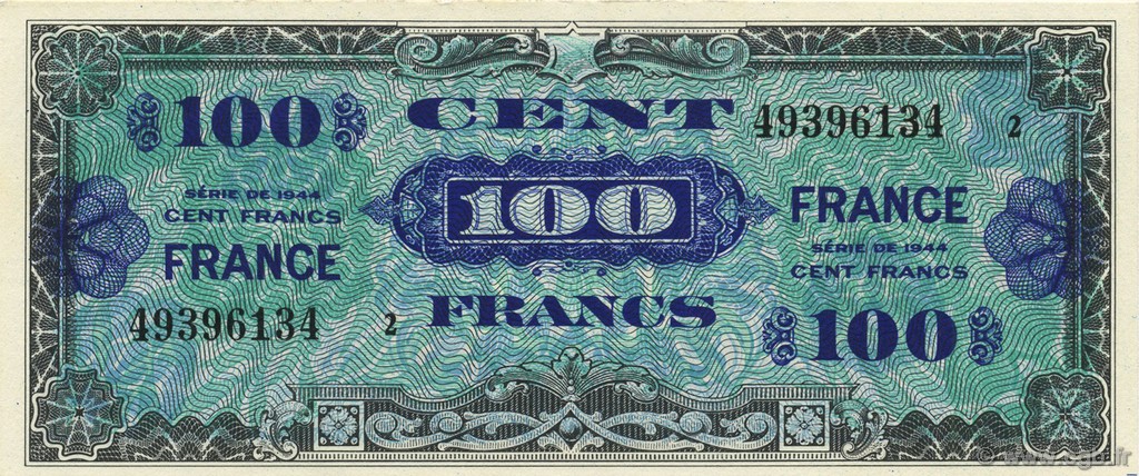 100 Francs FRANCE FRANKREICH  1945 VF.25.02 ST