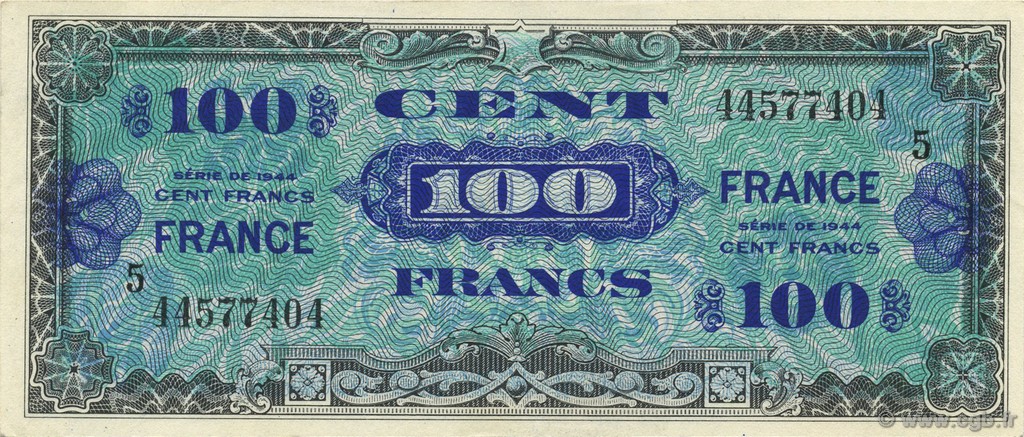 100 Francs FRANCE FRANKREICH  1945 VF.25.05 fST