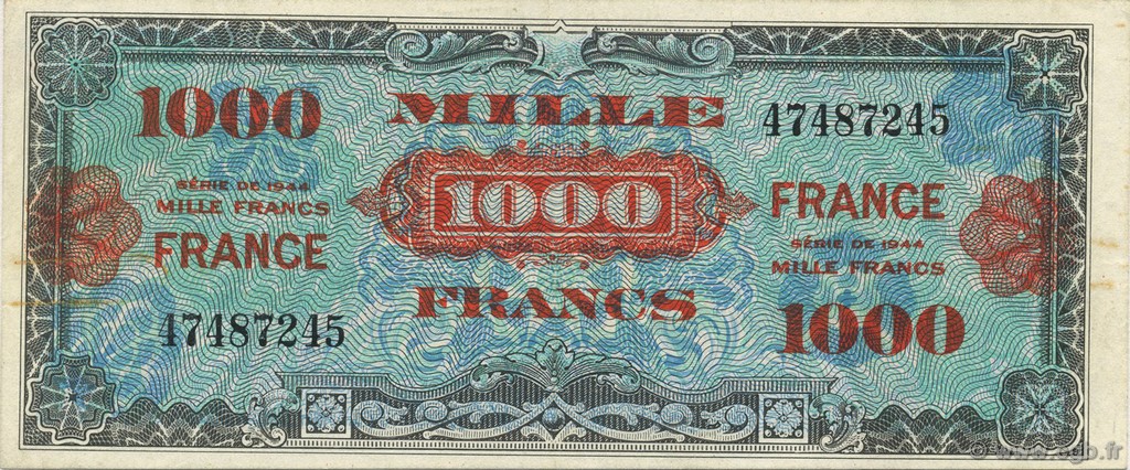 1000 Francs FRANCE FRANCIA  1945 VF.27.01 AU+