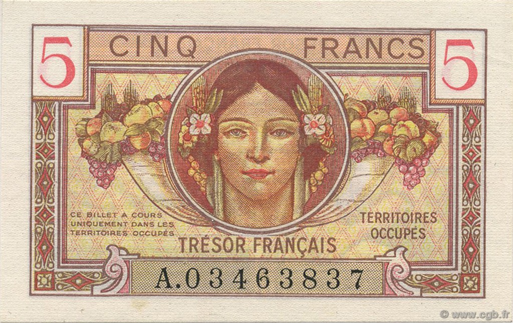 5 Francs TRÉSOR FRANÇAIS FRANCIA  1947 VF.29.01 AU+
