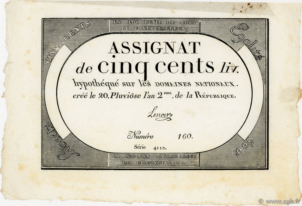 500 Livres FRANCIA  1794 Ass.47a SPL