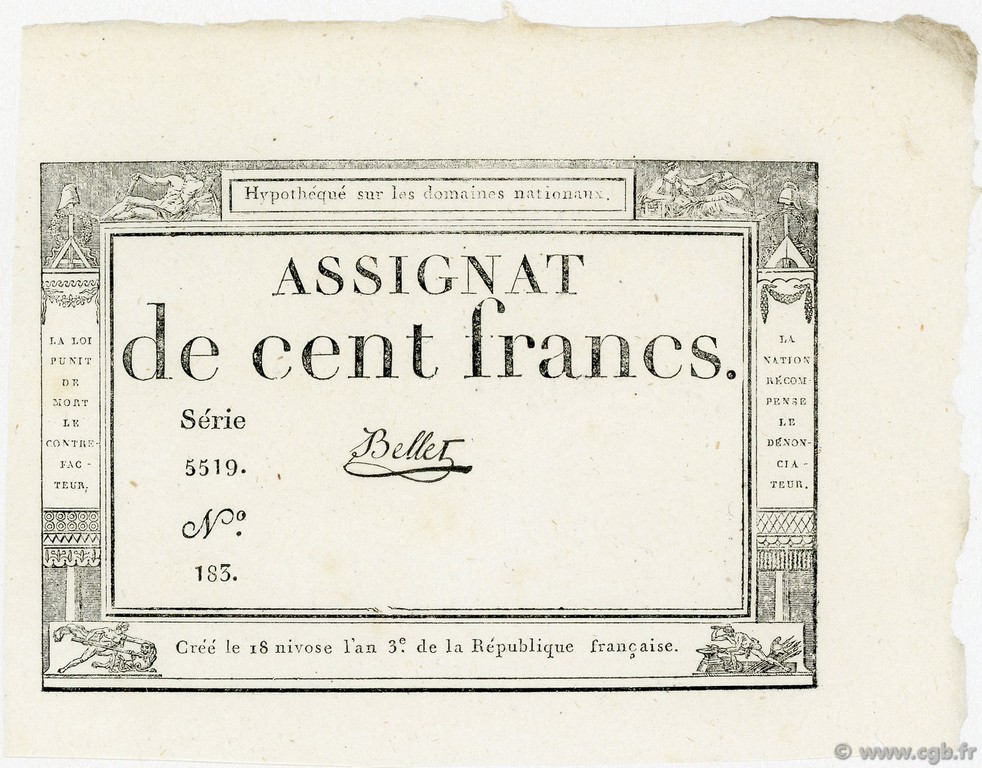 100 Francs FRANKREICH  1795 Ass.48a fST+