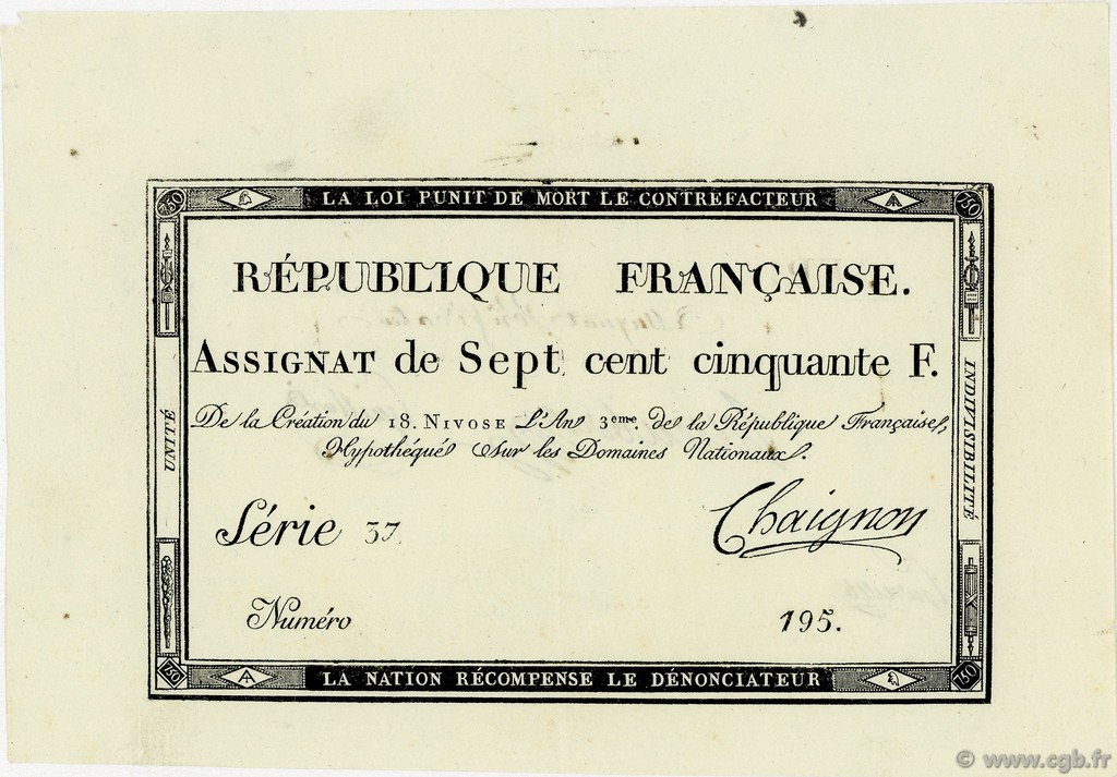 750 Francs FRANCIA  1795 Ass.49b SPL