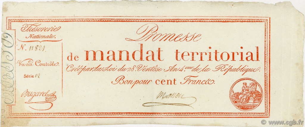 100 Francs avec série FRANKREICH  1796 Ass.60b fVZ