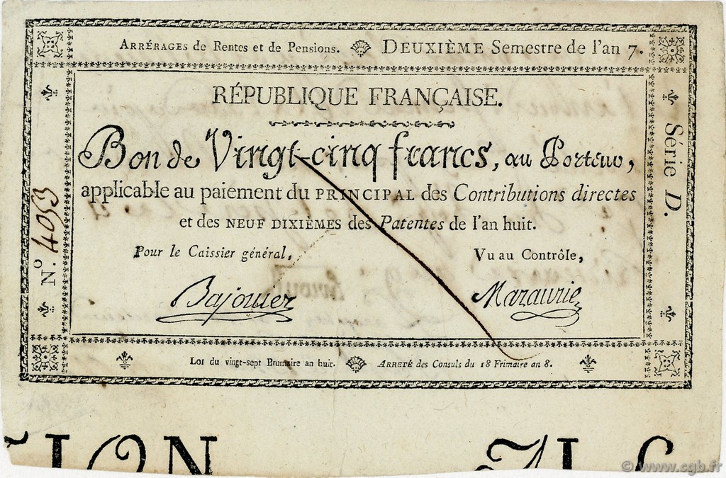 25 Francs FRANKREICH  1800 Ass.(99) fVZ