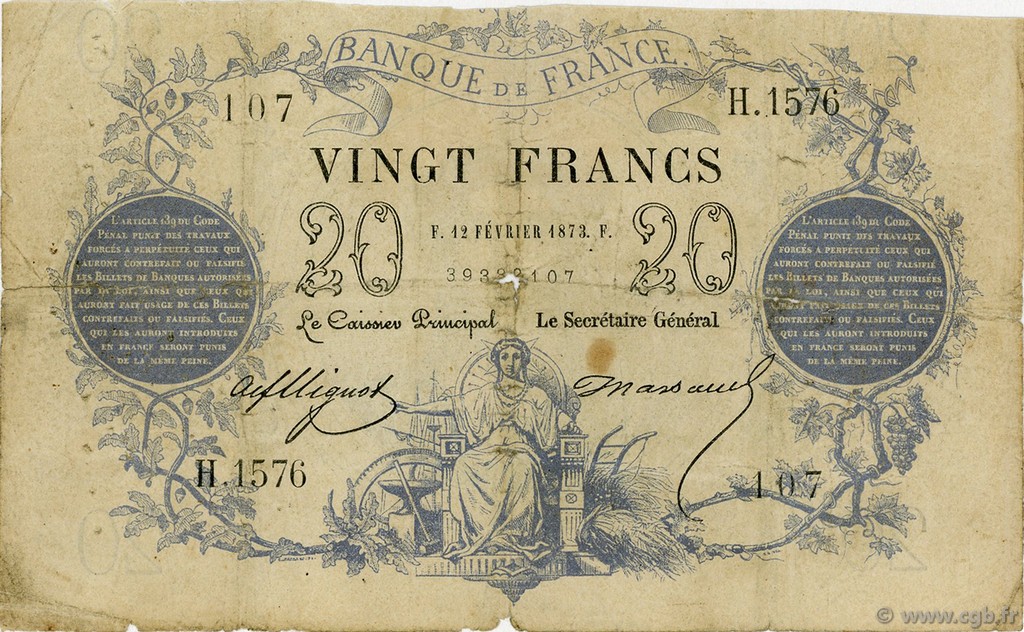 20 Francs type 1871 FRANCE  1873 F.A46.04 P