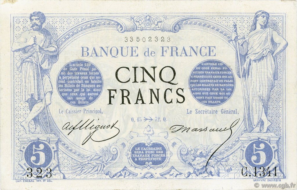5 Francs NOIR FRANKREICH  1872 F.01.12 SS