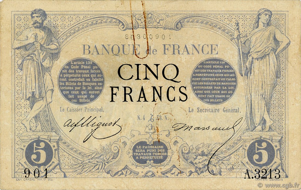 5 Francs NOIR FRANCIA  1873 F.01.24 MBC