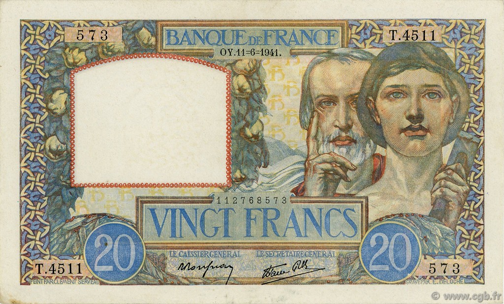 20 Francs TRAVAIL ET SCIENCE FRANCIA  1941 F.12.15 q.SPL