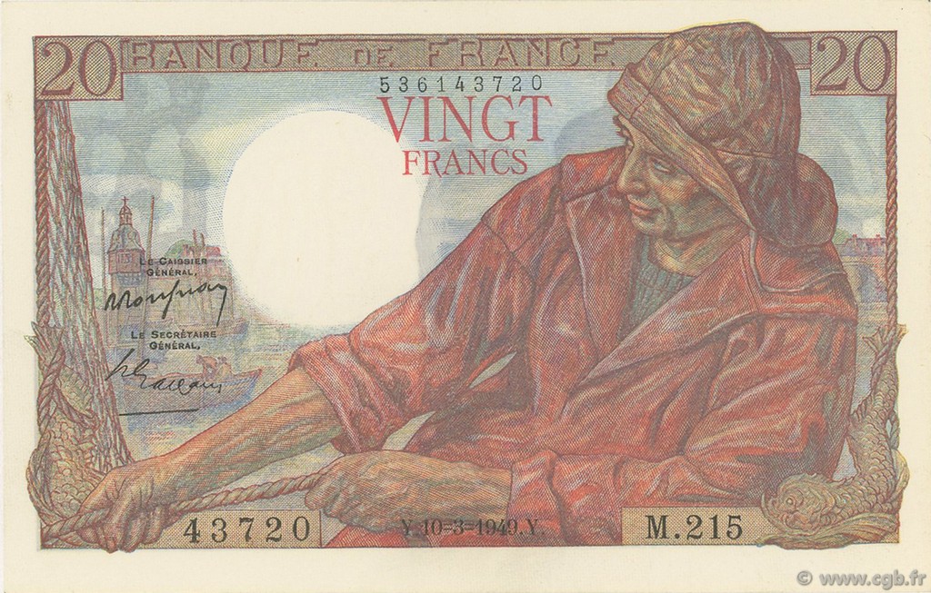 20 Francs PÊCHEUR FRANCIA  1949 F.13.14 FDC