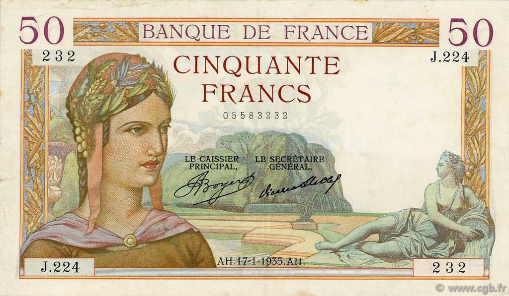 50 Francs CÉRÈS FRANCIA  1935 F.17.03 BB