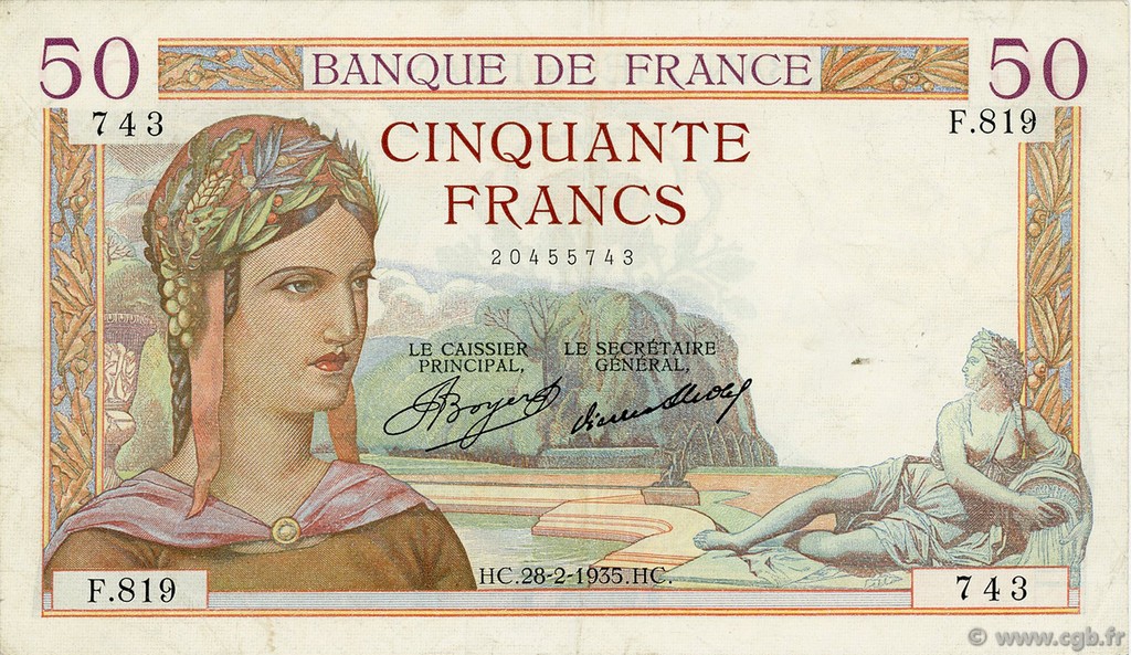 50 Francs CÉRÈS FRANCE  1935 F.17.05 VF