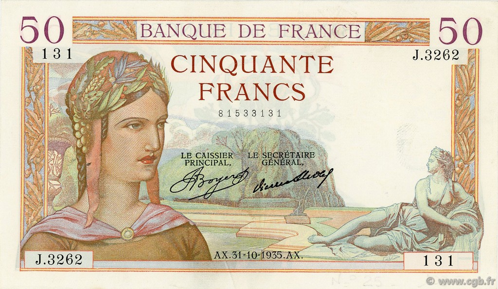 50 Francs CÉRÈS FRANCE  1935 F.17.19 XF