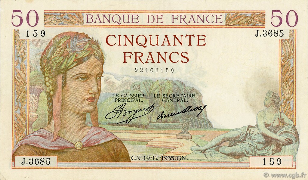 50 Francs CÉRÈS FRANCE  1935 F.17.21 VF+