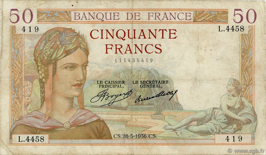 50 Francs CÉRÈS FRANCIA  1936 F.17.26 MB