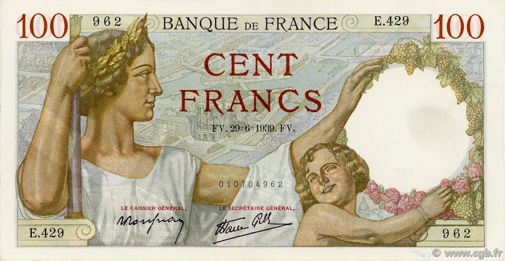 100 Francs SULLY FRANCIA  1939 F.26.04 EBC