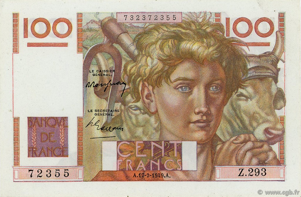 100 Francs JEUNE PAYSAN FRANCIA  1949 F.28.22 q.FDC