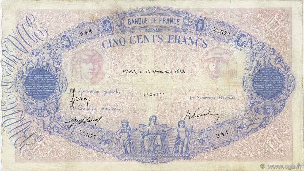 500 Francs BLEU ET ROSE FRANCE  1913 F.30.21 B