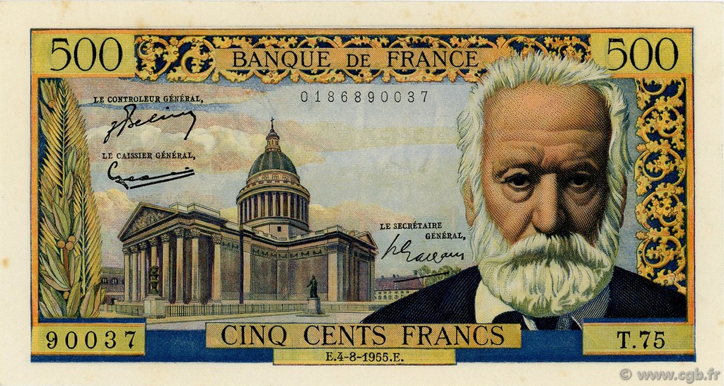 500 Francs VICTOR HUGO FRANCIA  1955 F.35.05 EBC+