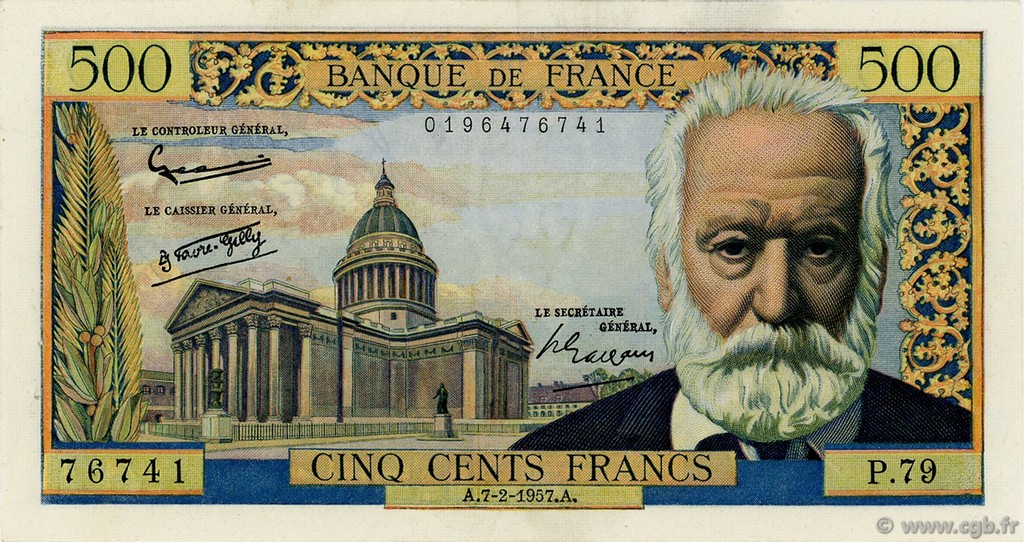 500 Francs VICTOR HUGO FRANCIA  1957 F.35.06 EBC