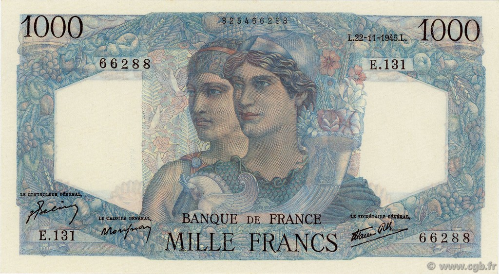 1000 Francs MINERVE ET HERCULE FRANCIA  1945 F.41.08 AU