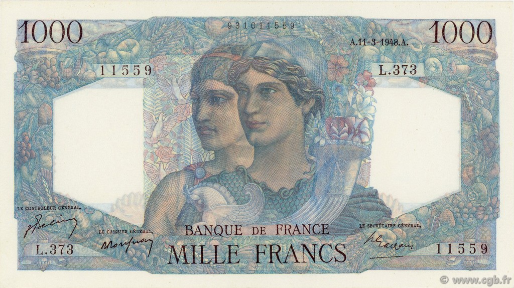 1000 Francs MINERVE ET HERCULE FRANCIA  1948 F.41.19 SC+